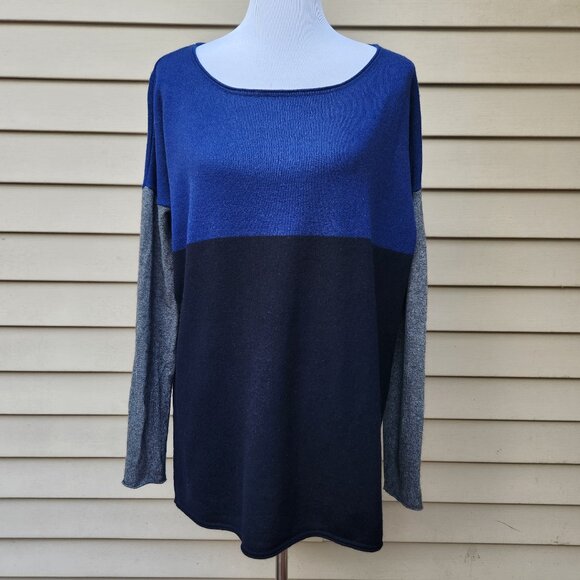 Vince Multicolor Color-Block Sweater Wool Cashmere Drop-Shoulder Blue Gray Black - Picture 3 of 15